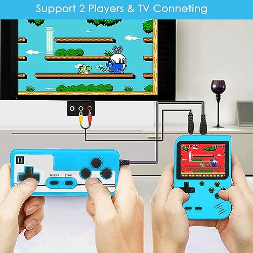 Handheld Game Console, Portable Retro Video Game Console with 500 Classical FC Games, 3-Inch Screen, 800mAh Rechargeable Battery Support for Connecting TV and Two People to Play Together (Blue)