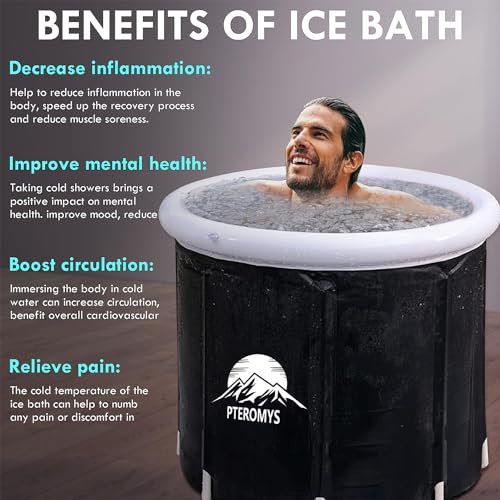 PTEROMYS Large Ice Bathtub for Athletes with Lid Portable Hot Tub Cold Plunge Therapy Training-Adult Spa for Ice Baths Soaking Ideal for Hot Bath Ice Bath (tub-75 * 75)