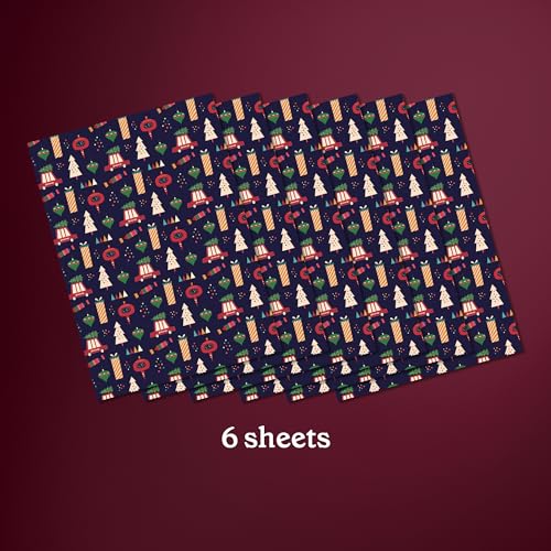 GIVEWRAP The Gift Wrap That Gives To Charity. All Occasions and Birthday Gift Wrap Paper for Adults & Kids, Recyclable, Eco-Friendly, Christmas Illustration Bundle (6 Sheets, 50 cm x 70 cm)