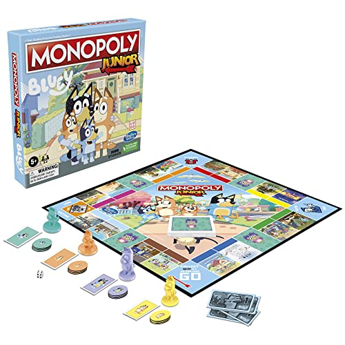 Monopoly Junior: Bluey Edition Board Game for Kids Ages 5+, Play as Bluey, Bingo, Mum, and Dad, Features Artwork from The Animated Series