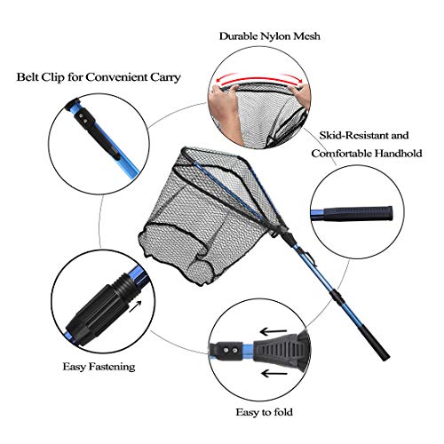 ZHENDUO OUTDOOR Fishing Net Fishing Landing Net Collapsible Telescopic Fishing Nets for Safe Fish Catching or Releasing with Fish Gripper Fishing Gear Tool Set (36.2inch)