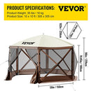 VEVOR Camping Gazebo Screen Tent, 10 * 10ft, 6 Sided Pop-up Canopy Shelter Tent with Mesh Windows, Portable Carry Bag, Stakes, Large Shade Tents for Outdoor Camping, Lawn and Backyard