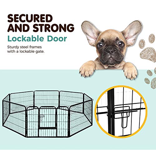 i.Pet 24" Large 8 Panel Pet Dog Playpen Rabbit Play Pen Playpens Fence Cage Cages Puppy Exercise Enclosure Crate Pets Barrier Portable Outdoor Indoor Run Gate Guinea Pig Heavy Panels Kennel