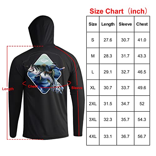 Palmyth Fishing Hoodie for Men Long Sleeve Sun Protection UV UPF 50+ Shirts, Cowboy Rides Bass / Black, Large