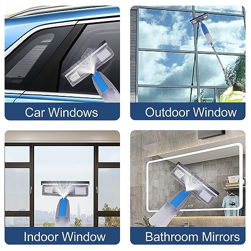 Window Squeegee Cleaner Tool with Spray, 3-in-1 Window Washer Cleaning Kit with Extension Pole, 74.8" Telescopic Window Wiper with Bendable Head, Glass Cleaning Tools for High Window Indoor/Outdoor