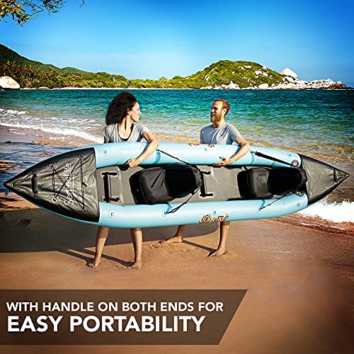 SereneLife 2 Person Inflatable Kayak - Double Kayak with Aluminum Paddles, Repair Kit - Lightweight, Portable Adult Kayaks with High-Output Pump - Durable Vinyl Kayak for Lake, Mild River – Aqua