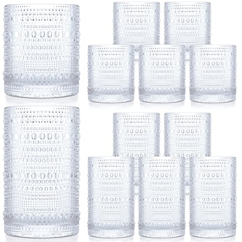 Nuanchu Hobnail Drinking Glasses 11 oz 14 oz Vintage Glassware Hobnail Glassware Vintage Drinking Glasses Set Cocktail Glasses Clear Cups for Drinking Beer Oktoberfest(12, Clear)