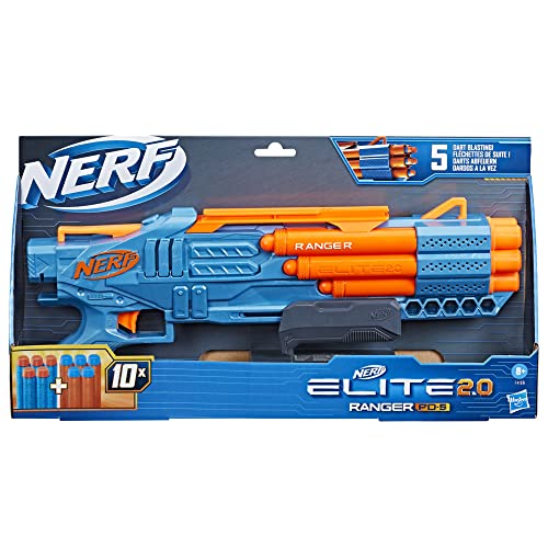 Nerf Elite 2.0 Ranger PD-5 Blaster, 5-Barrel Blasting, 10 Nerf Elite Darts, Easy to Use, Dart Storage, Pump Action, Customizing Capabilities