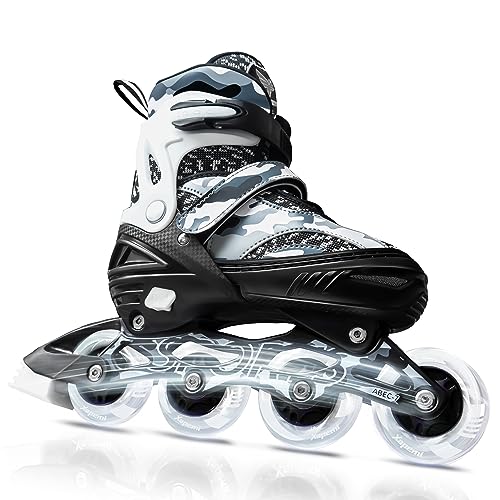 Adjustable Roller Blades, Inline Skates for Girls Kids, Light Up Adult Roller Blades Skates for Boys Girls Children Teens Women Outdoor Indoor(Black Camo)