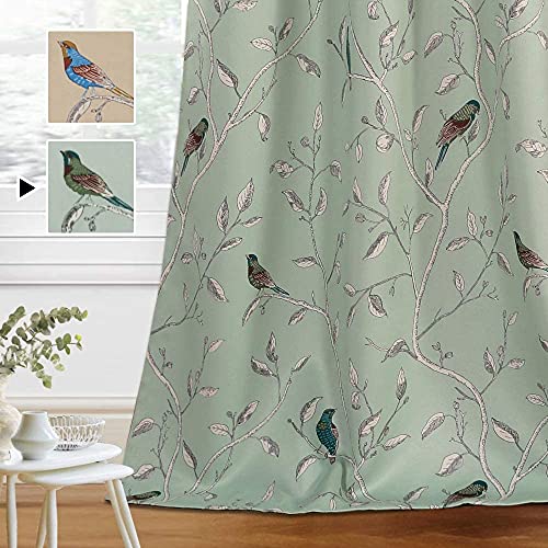 Smarcute Blackout Curtains for Bedroom Thermal Insulated Birds Rustic Printed Curtain Drapes for Living Room Energy Efficient Room Darkening Curtain Pair, 2 Piece, Each W132cm x D160cm