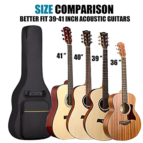 GLEAM Acoustic Guitar Gig Bag - 0.35 Inch Sponge Padding Fit 39-41 Inch Guitar Waterproof Black