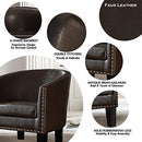 Rosevera Duilio Club Style Barrel Armchair For Living Room Faux Leather Accent Chair, Tone Espresso