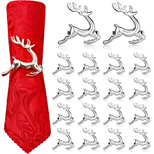 WILLBOND Christmas Napkin Rings Holders for Christmas Dinners Parties, Wedding Adornment, Table Decoration Accessories (Silver, 18)