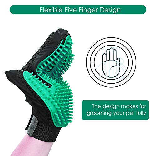 Pet Hair Remover Gloves, Enhance Pet Grooming Glove with 255 Tips, Deshedding Glove for Dog and Cat, 1 Pair Left & Right Gentle De-Shedding Glove Brush, Green