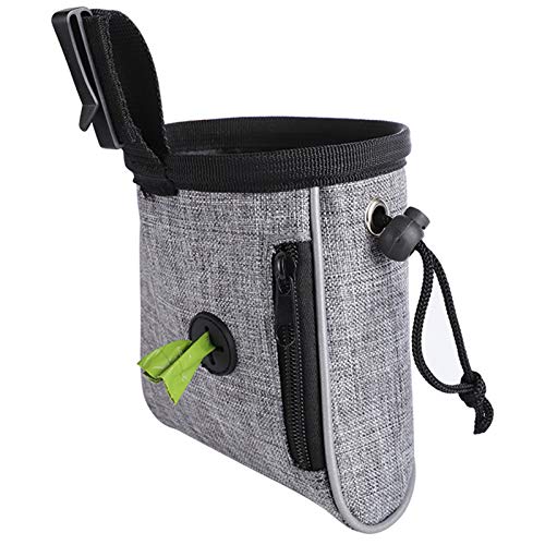 Dog Treat Pouch Bag,Proxima Direct Puppy Dog Training Snack Bag Built-in Poop Bag Dispenser with Adjustable Waist Belt Hands Free Training Waist Bag Carries Pet Toys Food for Dog Walking Training,Grey