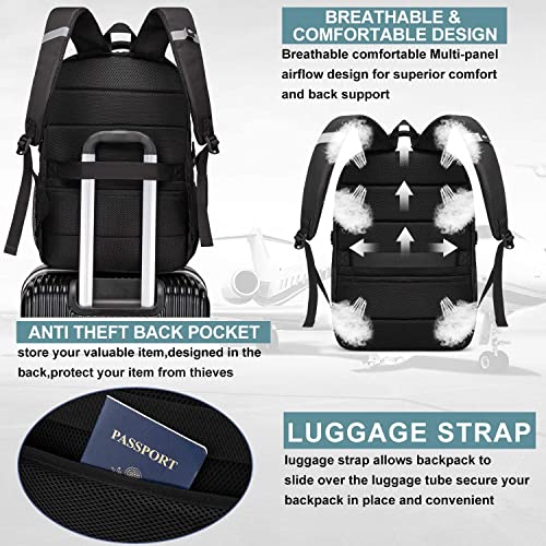 Backpack, Laptop Backpack, Carry on Backpack, Durable Large 17.3 Inch TSA Friendly Business Travel Laptop Backpack with USB Port, College School Bag for Men Women Teens Bookbag, Black