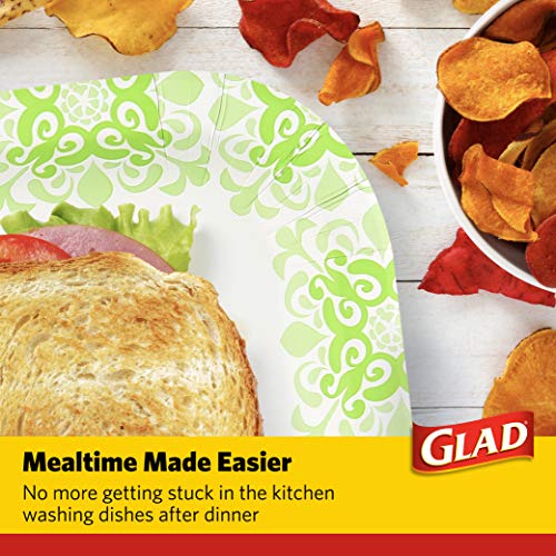 Glad Square Paper Plates, Green Victorian, 10.25 Inches, 50 Count