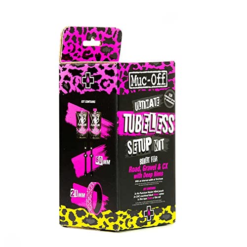Muc Off Ultimate Tubeless Setup Kit for Tubeless Ready Bikes, Road/Gravel/CX 60mm - Includes Rim Tape, Seal Patches, Tubeless Valves and Tyre Sealant, Road 60mm
