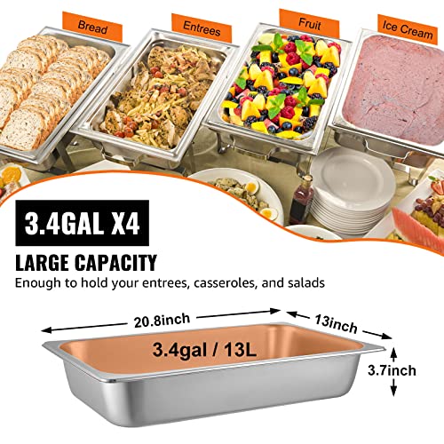 Mophorn 4 Pack Hotel Pan 4" Deep Steam Table Pan Full Size with Lid 20.8"L x 12.8"W Hotel Pan 22 Gauge Stainless Steel Anti Jam Steam Table Pan