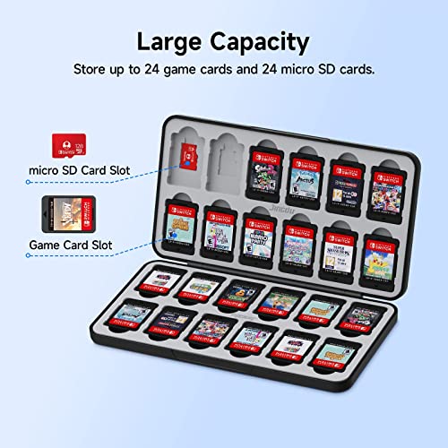 OLAIKE 24-Slot Switch Game Case Compatible with Nintendo Switch Game Cards, Portable Switch Game Cartridge Holder with 24 Game Card Slots and 24 Mirco SD Card Slots for Lite/OLED/NS Games, Black