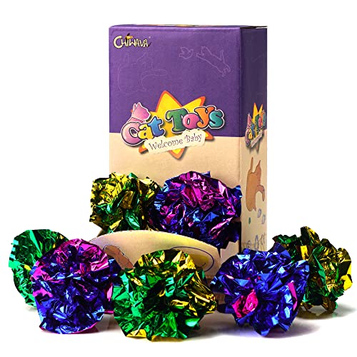 Chiwava 24PCS 2.4" Mylar Balls Shiny Crinkle Cat Toys Ball Kitten Crackle Lightweight Play Assorted Color
