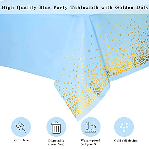 Blue Paper Plate Cup and Cutlery Set, COOVCCO 123 Pieces Golden Dot Party Dinnerware Set Includes Paper Plate Napkin Cup Straw and Tablecloth for Birthday Weddings Anniversary
