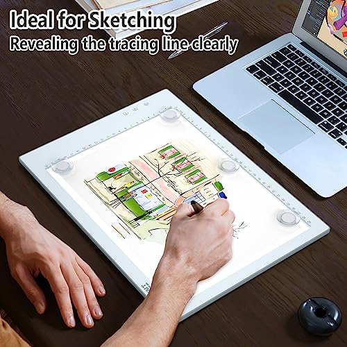 Rechargeable Magnetic A4 LED Light pad, IMAGE Tracing Pad, Ultra-Thin USB Powered with Memory Function Light Box, Great for Diamond Painting, Animation, Tattoo, Sketching and Design (6000K White)