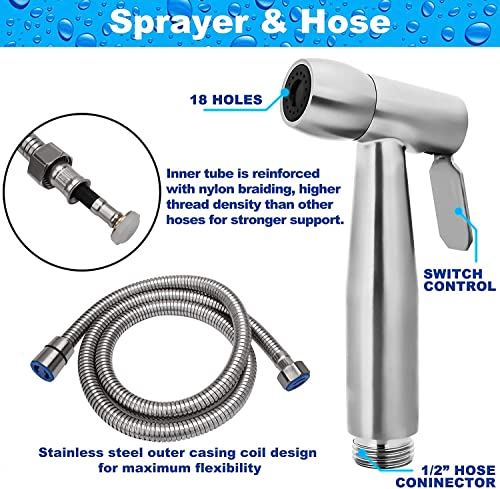 Bidet Sprayer for Toilet, Handheld Cloth Diaper Sprayer for Feminine Wash, Bathroom Jet Sprayer Kit Spray Attachment with Hose, Stainless Steel Bathroom Cleaner and Shower Sprayer for Bathing Pets