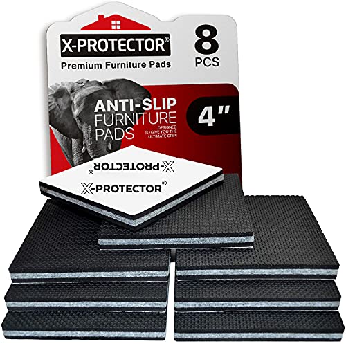 NON SLIP FURNITURE PADS X-PROTECTOR -PREMIUM 8 pcs 4â€ Furniture Pad! Best SelfAdhesive Furniture Grippers Rubber Feet Couch Stoppers â€“Ideal Furniture Floor Protectors Furniture Feet for Fix Furniture