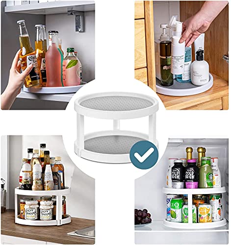 2 Tier Spice Racks, Rotatable Organiser, Condiment Holder Free Standing Kitchen Tray Turntable, Multi Functional Double Tier Kitchen Cupboard Organiser Storage Artifact Storage Rack