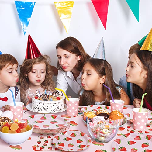 Strawberry Party Tableware Set,Strawberry Birthday Party Decoration,Summer Fruit Party Supplies Paper Plates Napkins Tablecloth for 25 Guests Perfect for Birthday Summer Fruit Party 1st Party
