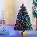 3ft Green Fiber Optic Christmas Tree,Pre-Lit Artificial Mini Christmas Tree, Tabletop Small Xmas Tree with Stars Holiday Home Decorations