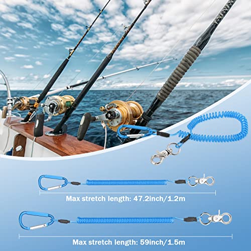 6 Pack Heavy Duty Fishing Lanyard Steel Wire Coiled Lanyard Kayak Retractable Tool Leash Fishing Rod Safety Lanyard Fishing Gear Lanyard Tether Accessories with Alloy Clips for Pliers Boating (Blue)