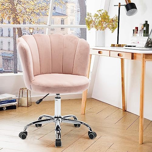 Recaceik Velvet Home Office Chair, Modern Adjustable Swivel Shell Desk Chair for Living Room Upholstered Cute Vanity Chair with Wheels, Comfy Task Chair Accent Chair for Living Room