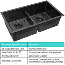Zeesink Black Kitchen Sink 32" X 18",Double Bowl Kitchen Sink,Low Divide Undermount Kitchen Sink,Black Undermount Double Sink,50/50 Double Bowl 16 Gauge Stainless Steel Kitchen Sink