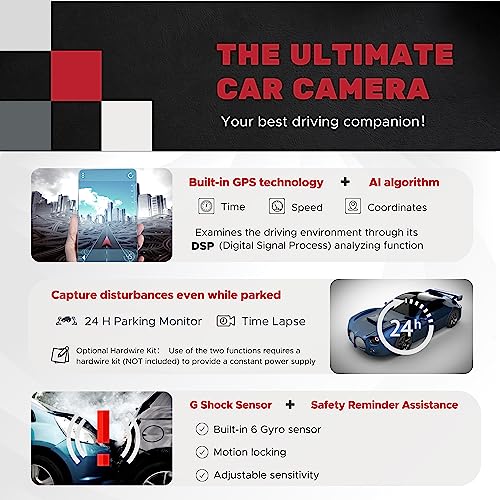 Miofive Front and Rear Dash Camera, 4K + 2K Dual Dash Cam with 5G WiFi, GPS, Speed, 2160 UHD Recorder, Built-in 128G eMMC Storage, Night Vision, Motion Detection, G Sensor Powered by Super Capacitor