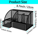 ZDZBLX Desk Organiser, Mesh Desk Tidy Multifunctional Pen Holder, Pen Pot Desktop Organiser, Upgraded Office Stationary Organiser Desk Accessories Storage with Drawer for School, Home, Office(Black)
