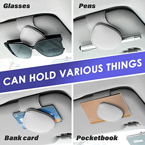 2 Pack Glasses Holders for Car Sun Visor, Sunglasses Holder Clip Organizer Eyeglasses Mount with Card Clip for Car Sun Visor Magnetic Leather Glasses Hanger Clip (Gray)