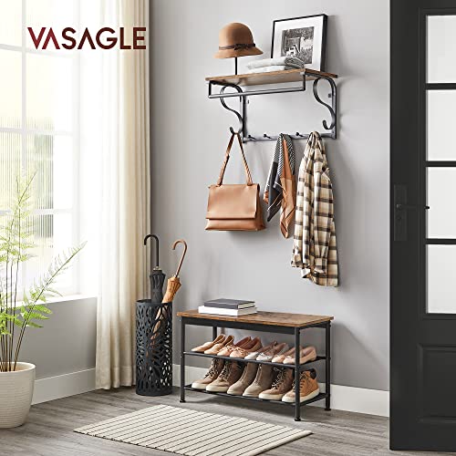 VASAGLE Shoe Bench, Shoe Rack Bench for Entryway, with 2 Fabric Storage Shelves, Holds 6-8 Pairs, Rustic Brown and Black ULHS100B01