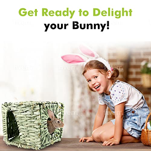 Furtastic Buddy Rabbit Grass House with Straw Mat, Carrot Rabbit Chew Toys, Apple Bark & More- Comfy Foldable Rabbit Hide Out Playhouse- Organic Grass House for Rabbit, Guinea Pig Squirrels- Edible Bunny Hidey House