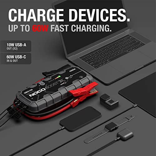 NOCO Boost X GBX155 4250A 12V UltraSafe Lithium Jump Starter, Car Battery Booster, Jump Start Pack, Portable Power Bank Charger, and Jumper Cable Leads for up to 10.0L Petrol and 8.0L Diesel Engines 