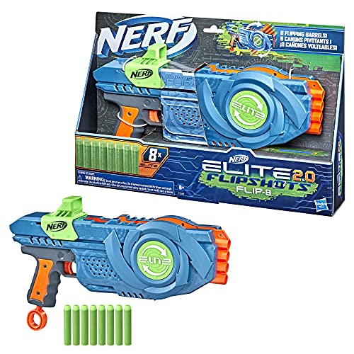 Nerf Elite 2.0 - Flipshots Flip-8 Blaster - Fire 4 Darts Then Flip Barrel To Quickly Fire 4 More - Inlcudes 8 Nerf Elite Darts - Outdoor Games And Toys For Kids - Boys And Girls - F2549 - Ages 8+