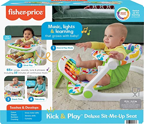 Fisher-Price Portable Baby Chair Kick & Play Deluxe Sit-Me-Up Seat with Piano Learning Toy & Snack Tray for Infants to Toddlers