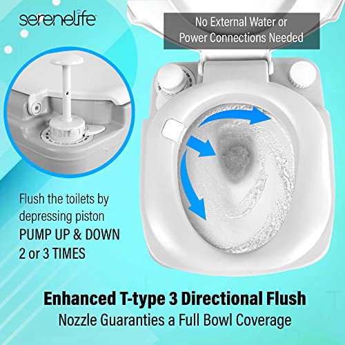 SereneLifeHome SereneLife Portable Toilet Camping Porta Potty, 5.8 Gallon Waste Tank, Indoor Outdoor Toilet with CHH Piston, Leak-Proof Cassette Toilet for RV, White, 5.8 Gallon Upgraded (SLCATL360)