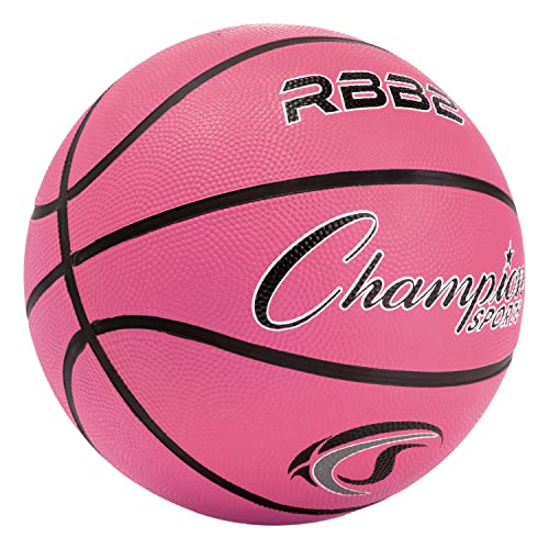 Champion Sports Rubber Junior Basketball, Heavy Duty - Pro-Style Basketballs, and Sizes - Premium Basketball Equipment, Indoor Outdoor - Physical Education Supplies (Size 5, Pink) (RBB2PK)