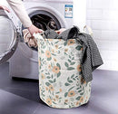 Collapsible Laundry Basket, Laundry Hamper with Handles Waterproof Round Cotton Linen Laundry Hamper Printing Household Organizer Basket, 19.7x15.7 inches, Green