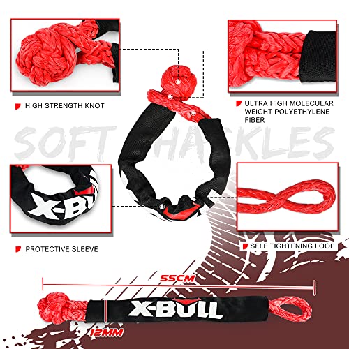 X-Bull Recovery Tow Strap Kinetic Rope 1" x 30Ft/9M with 2 Soft Shackles 15T/33000LBS Strength for Heavy Duty Winch 4x4 4WD Automotive Vehicle Stuck in Sand Mud Snow