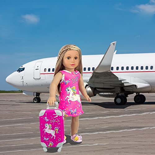 ZQDOLL American 18 Inch Girl Doll Clothes and Accessories Travel Luggage Play Set for 18 Inch Doll, Including 18 Inch Doll Clothes Travel Suitcase Travel Pillow and Eye Mask