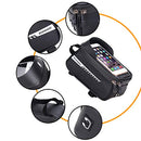 1.5L Cycling Cell Phone Bag Waterproof Top Tube Bike Frame Bag for Mobile Phone with Touch Screen and Earphone Hole with Reflective Strip Fits Phones Below Below 6.5”