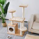 PAWZ Road Multi-Level Modern Cat Tree Full Wrapped Sisal-Covered Scratching Post Luxury Cat Towers Furniture with Large Condo 115CM（Beige）